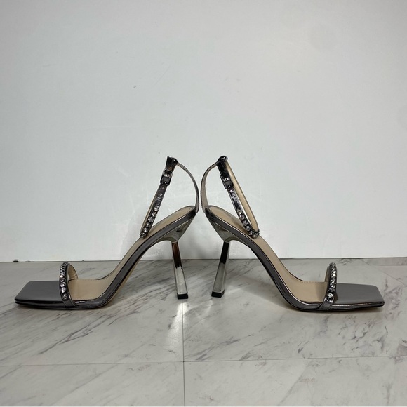 Marc Fisher Karima Square Toe Rhinestone Pewter Heeled Sandal 7 1/2 M - Picture 7 of 14